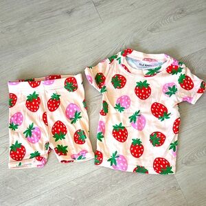 Old Navy Pink Strawberry Print Pajama Set 12-18m